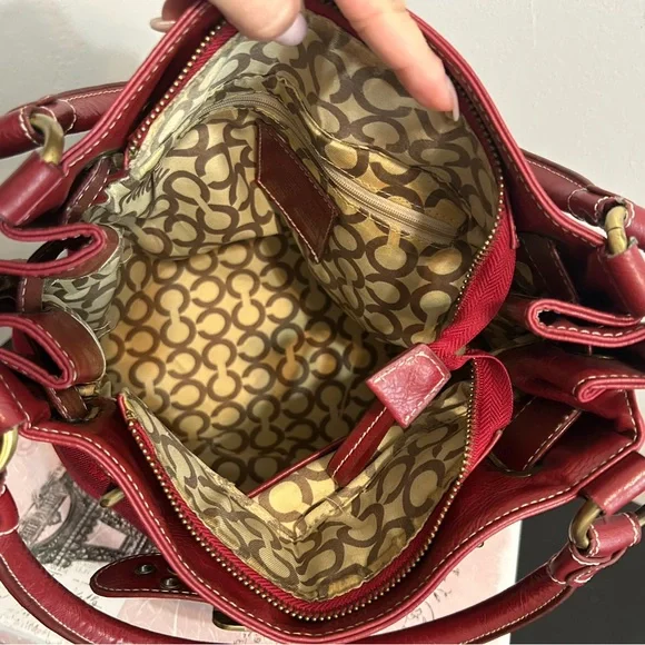 Coach Red Signature Tote with Buckle-Trim Handles - Picture 8 of 10